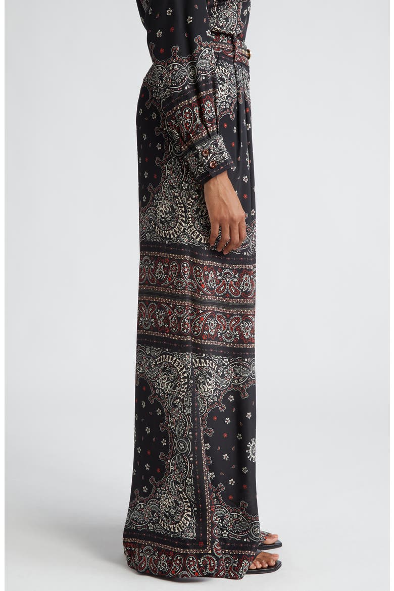 Bandana Print Pleated Wide Leg Pants, Alternate, color, BLACK BANDANA