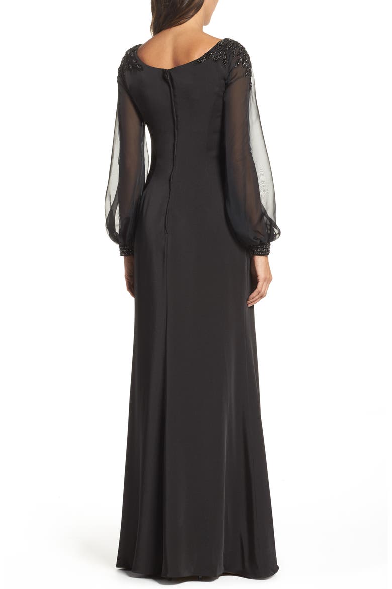 Beaded Bubble Sleeve Gown, Alternate, color, BLACK