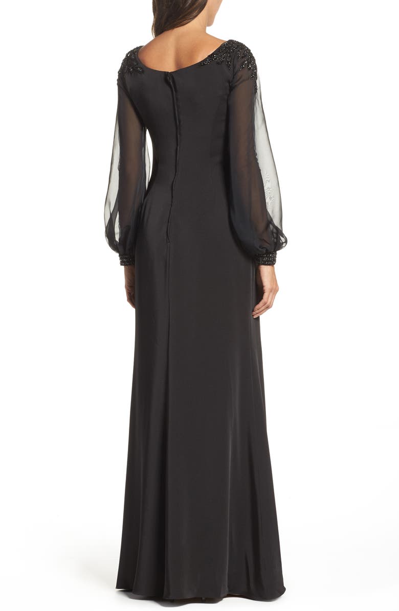 La Femme Beaded Bubble Sleeve Gown, Alternate, color,