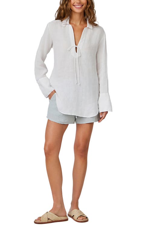 Bella Dahl Tie Neck Linen Tunic Top In White