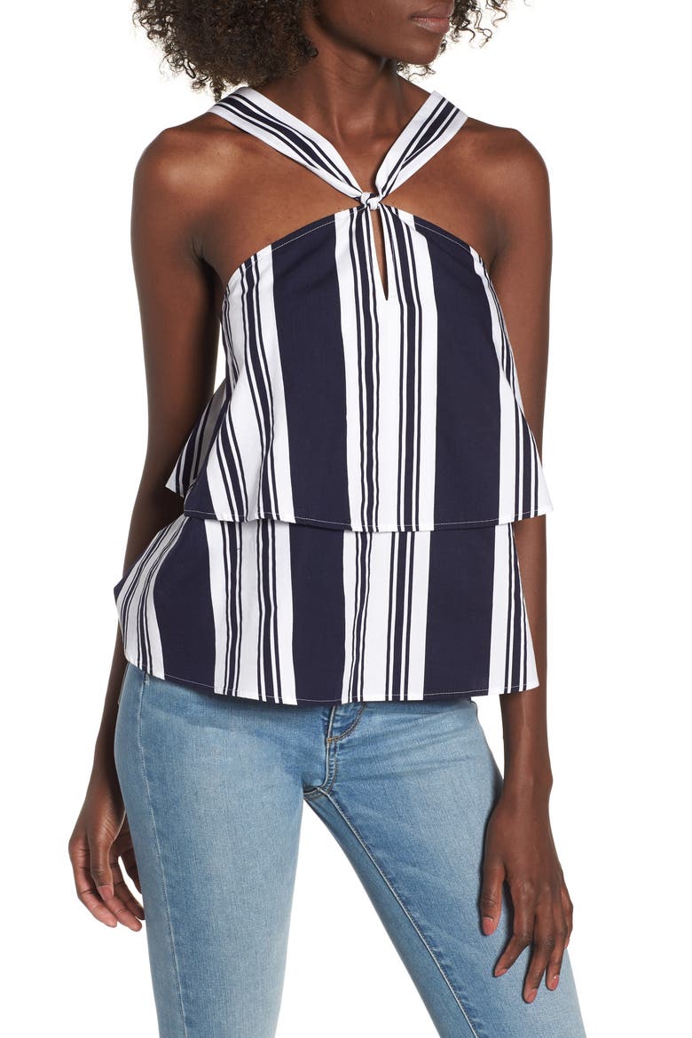 Stripe Poplin Halter Top, Main, color, NAVY PEACOAT UMBRELLA STRIPE