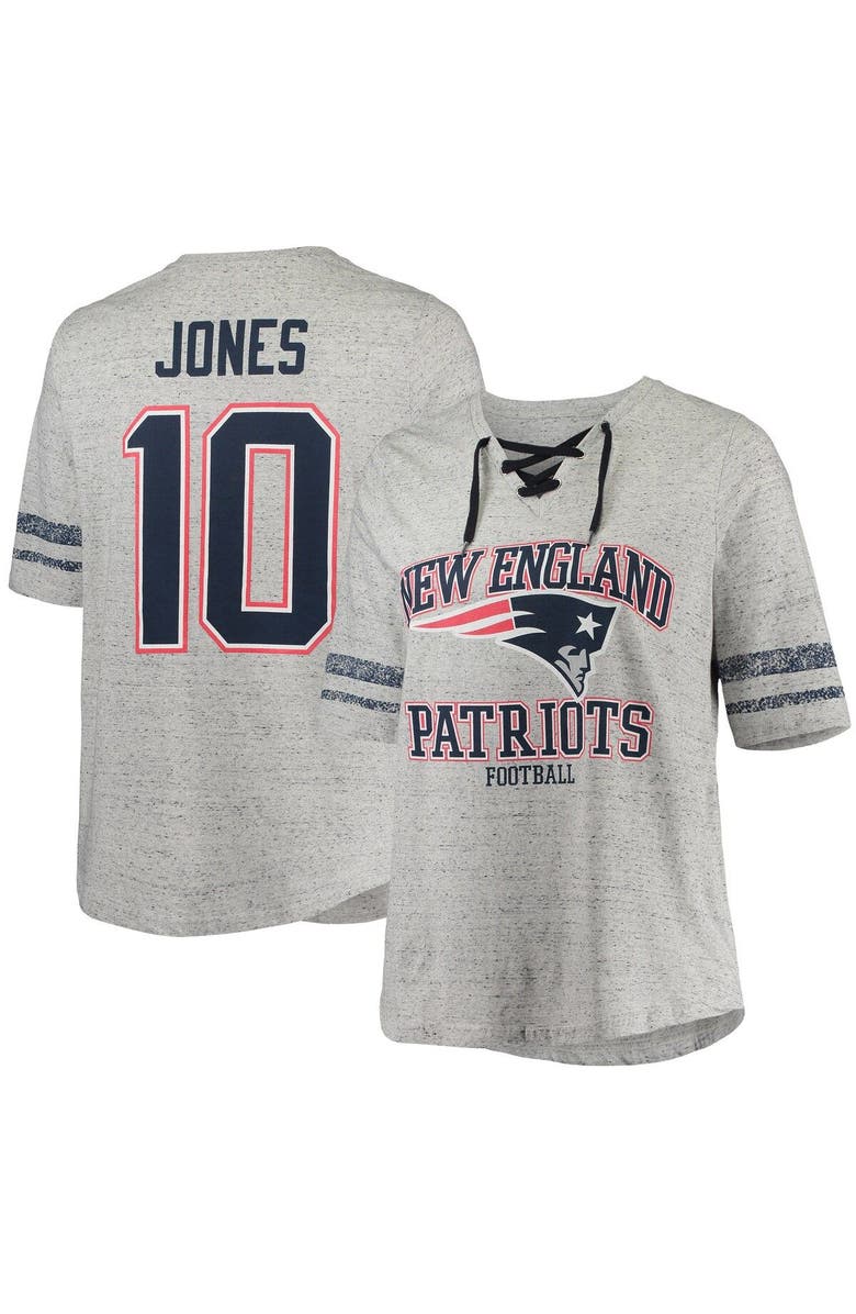 PROFILE Men's Mac Jones Heathered Gray New England Patriots Plus Size Lace-Up V-Neck T-Shirt, Main, color,