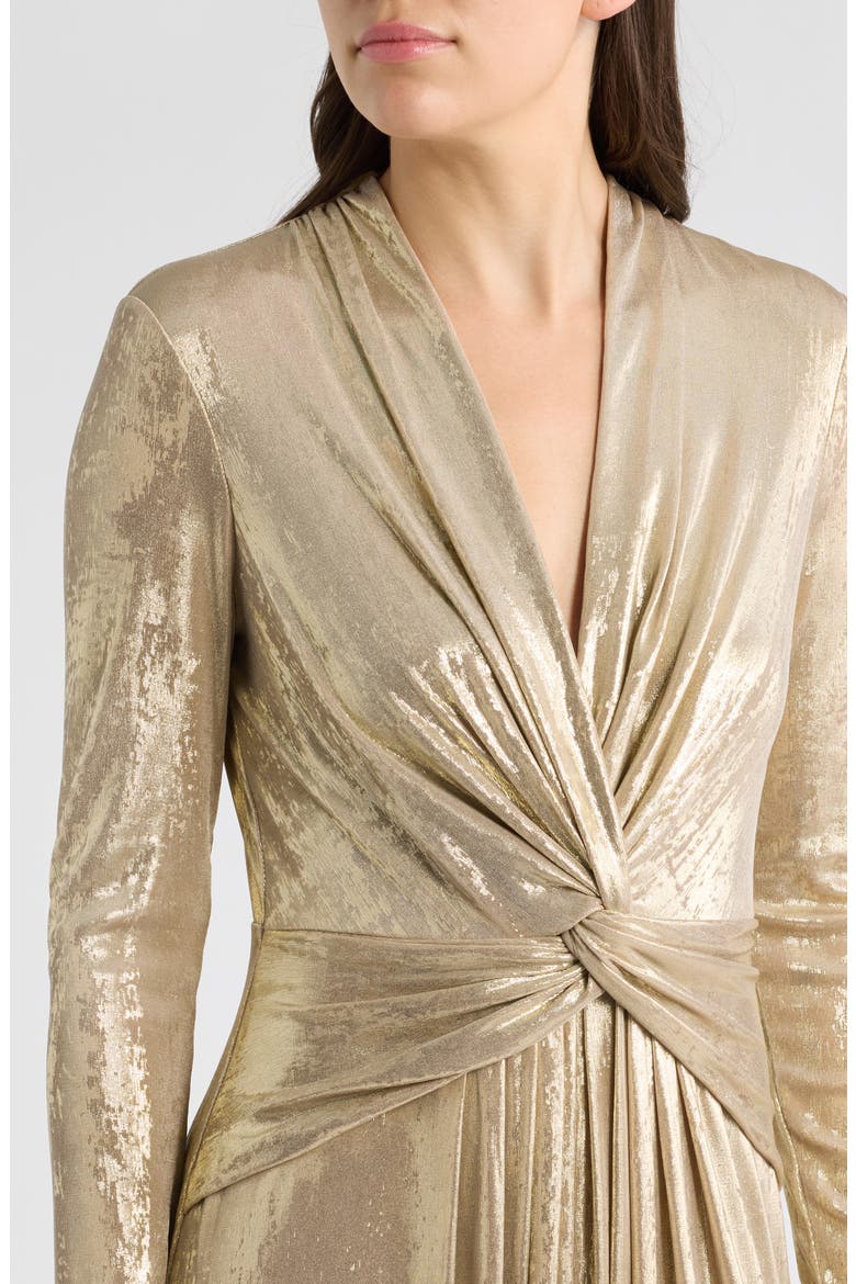 Twist Front Metallic Maxi Dress, Alternate, color, CHAMPAGNE