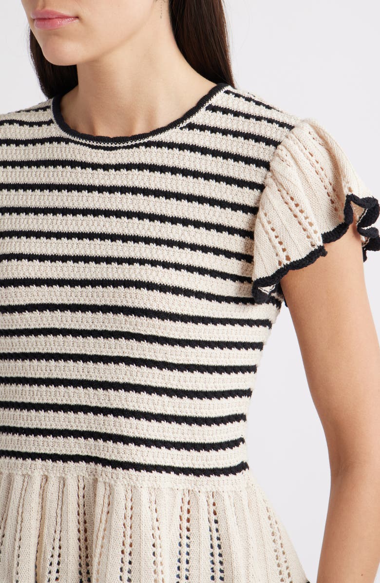 ZOE AND CLAIRE Stripe Flutter Sleeve Cotton Peplum Sweater, Alternate, color,