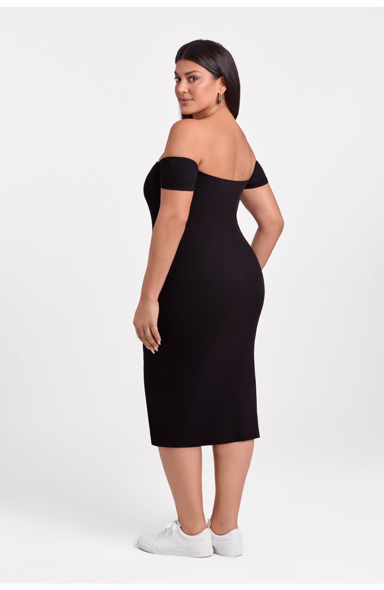 S3 Apparel Sculpting Shapewear Rib Straight Neck Off The Shoulder Midi Dress, Alternate, color, Onyx Black Rib