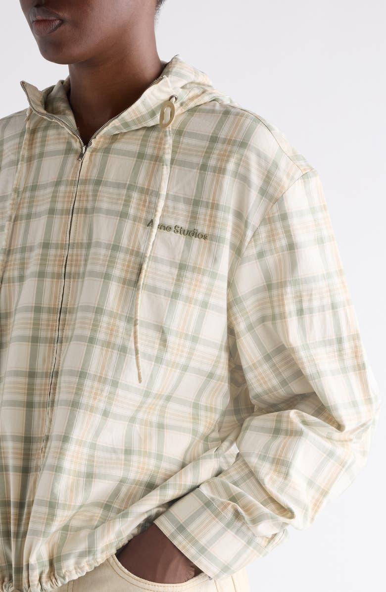 Acne Studios Check Organic Cotton Hooded Jacket, Alternate, color, Green/ Orange
