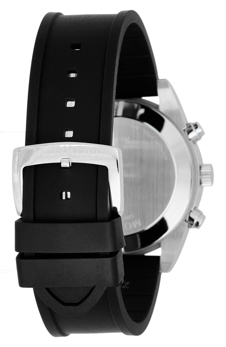 Movado Sportivo Museum Dot Chronograph Rubber Strap Watch, 44mm, Alternate, color, Black