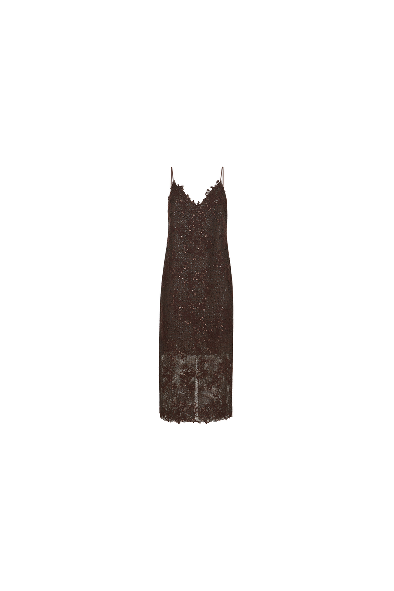 Dazzling lace embroidery dress in sparkling mohair and wool, Alternate, color, Brown Gianduia