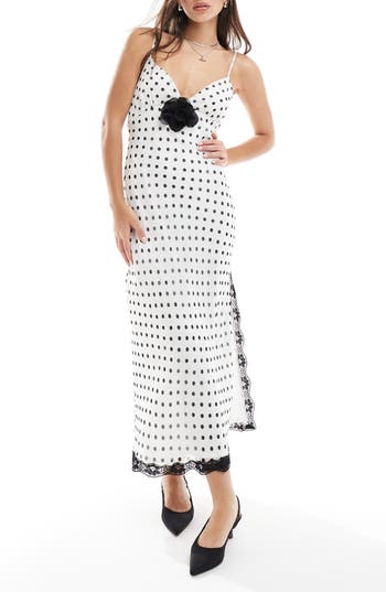MISS SELFRIDGE MISS SELFRIDGE POLKA DOT ROSETTE DETAIL DRESS 