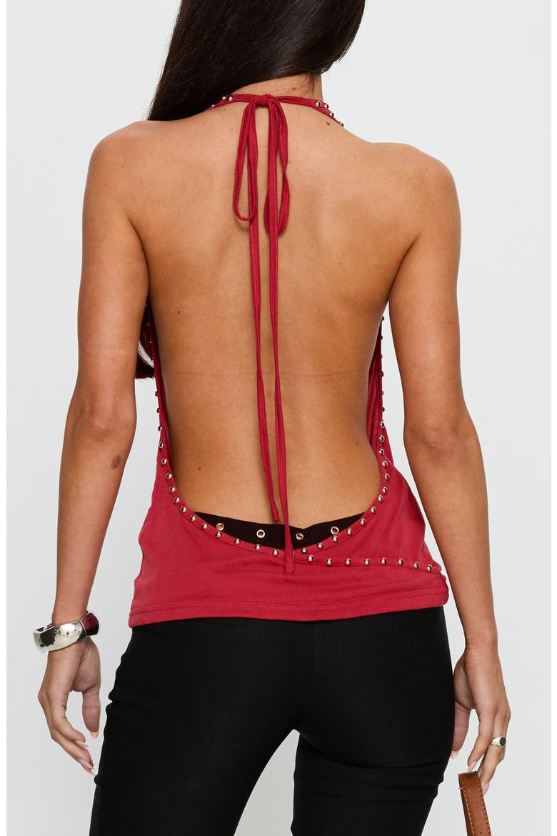 Khoda Studded Cowl Neck Open Back Top, Alternate, color, BURGUNDY