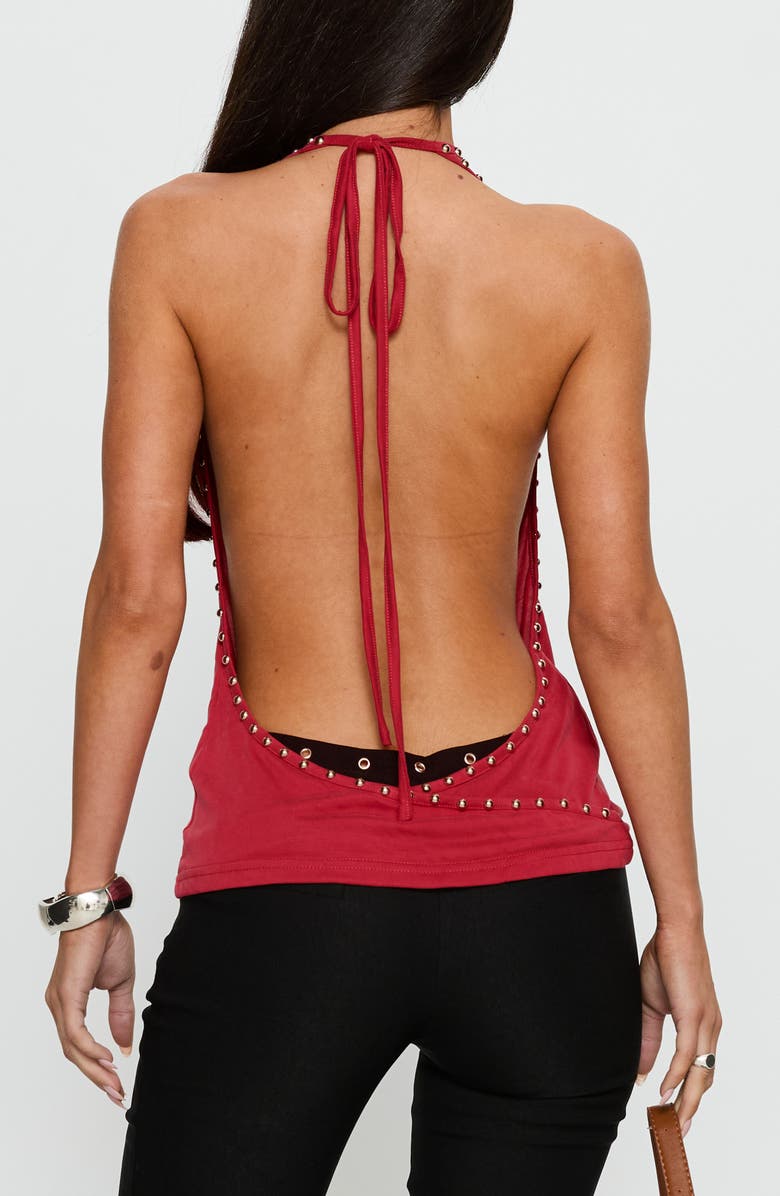 Princess Polly Khoda Studded Cowl Neck Open Back Top, Alternate, color, Burgundy