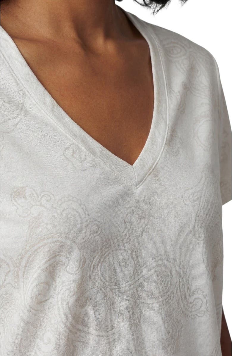 Lords of Harlech Monstera Floral Mens Wool Vneck Tee, Alternate, color, Monstera Floral Coral