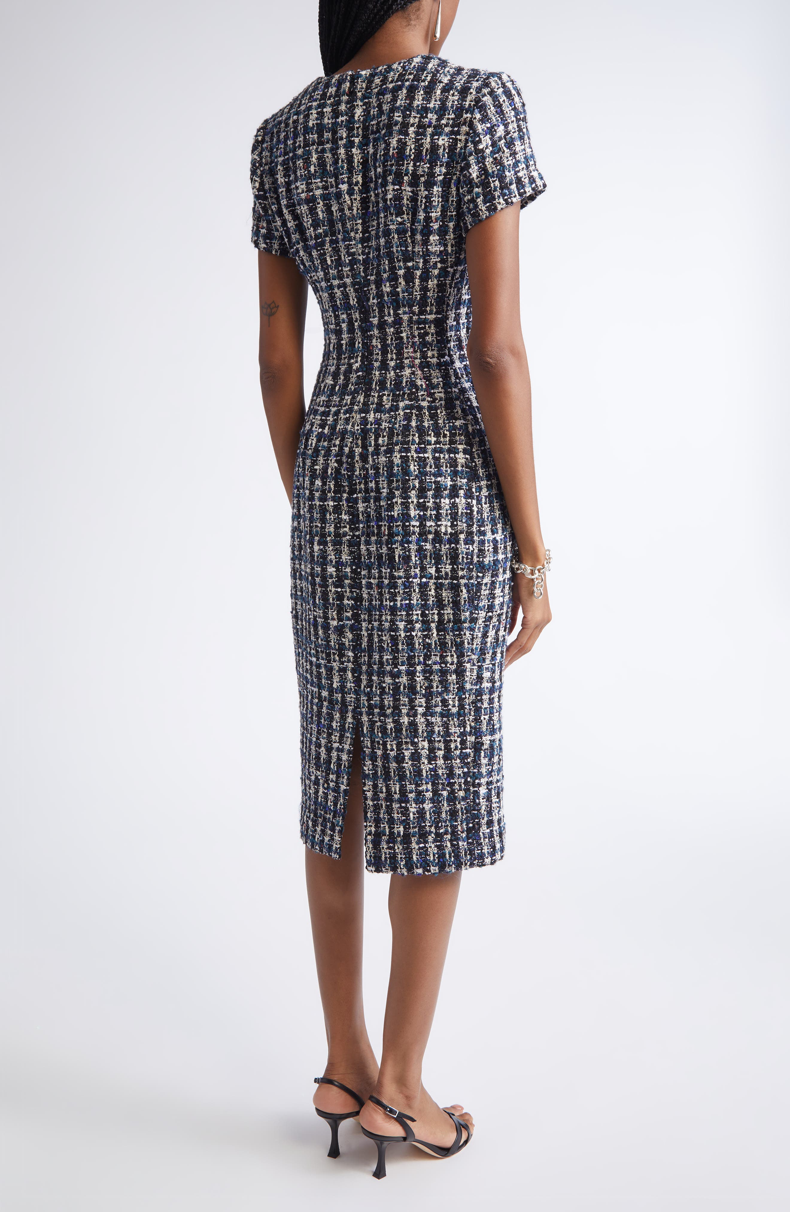 Multicolor Check Tweed Sheath Dress - image 2