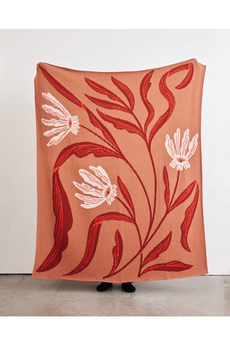 Flora Vision Knit Throw Blanket, Alternate, color, Oxblood Lily