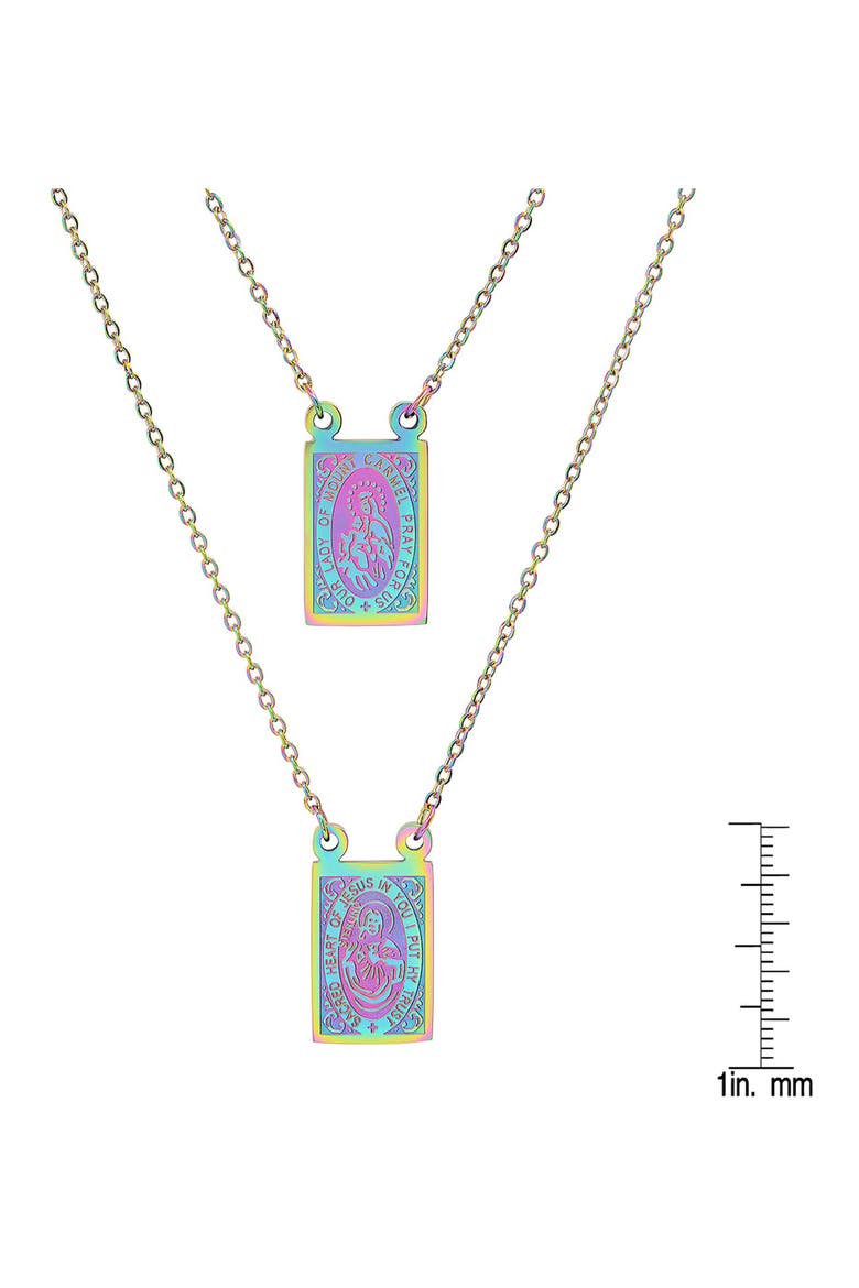 Men's Multicolor Stainless Steel Saint Tag Double Pendant Necklace, Alternate, color, TURQUOISE MULTI