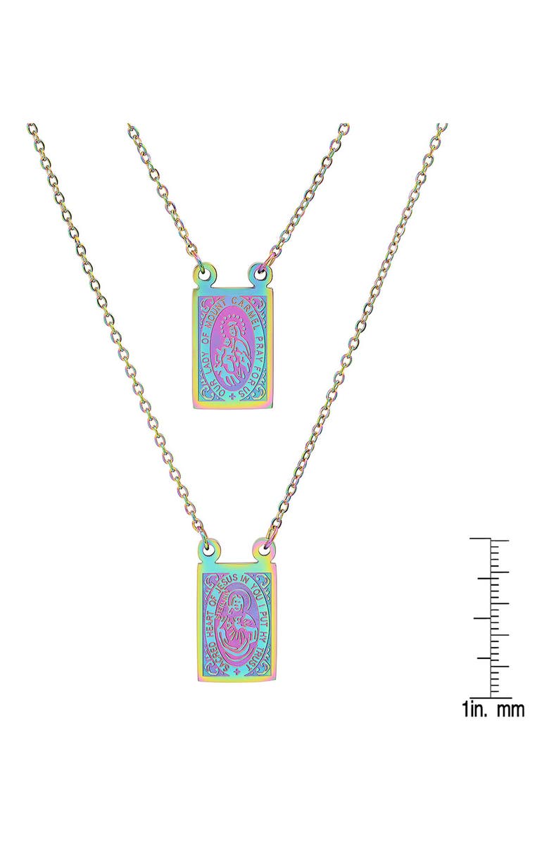 STEELTIME Men's Multicolor Stainless Steel Saint Tag Double Pendant Necklace, Alternate, color, Turquoise Multi