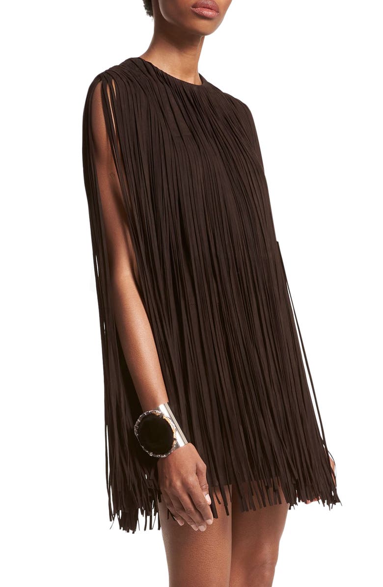 Michael Kors Collection Leather Fringe Shift Dress, Main, color,