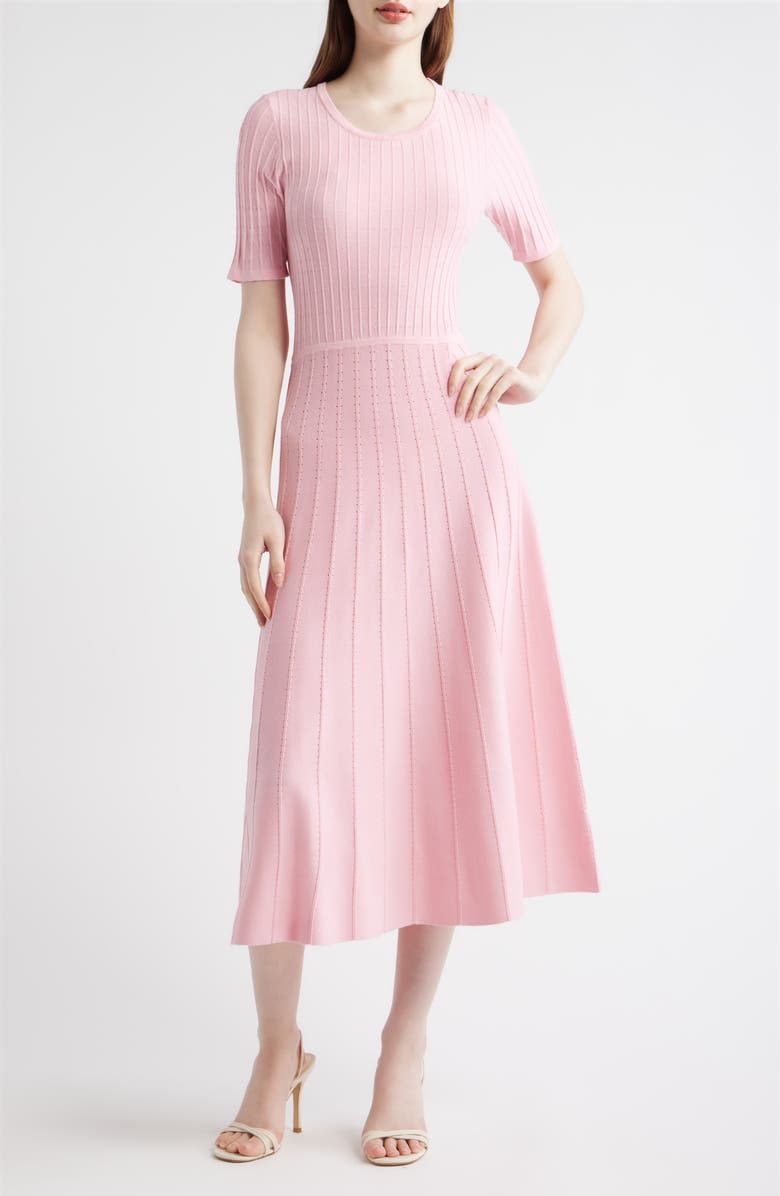 Elie Tahari The Carla Pointelle Sweater Dress, Main, color, Rose Veil