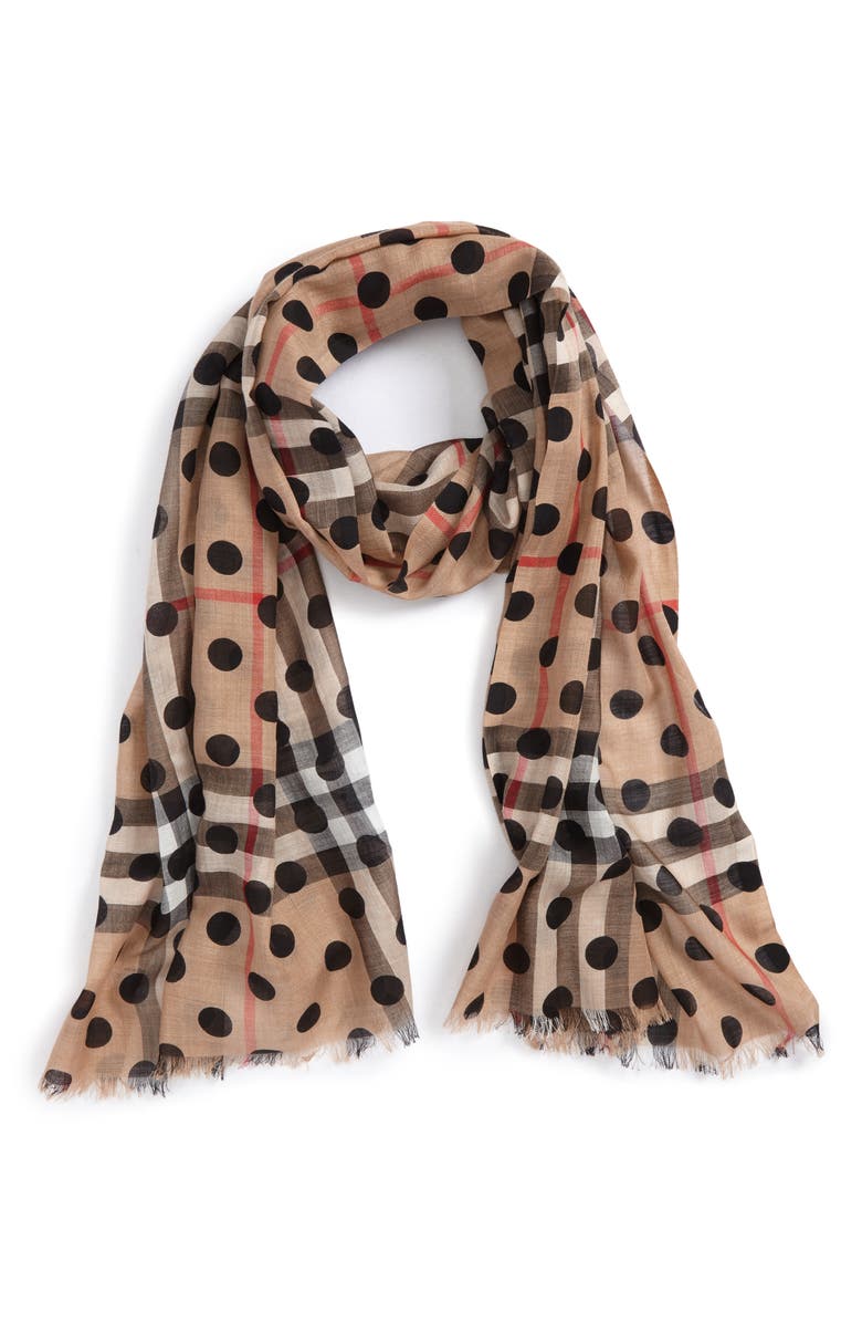 Burberry Dot & Giant Check Wool & Silk Gauze Scarf, Alternate, color, 