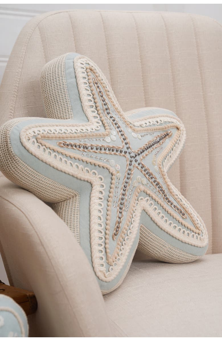 C&F Home Beaded Sea Star Coastal Embellished Accent Shaped Pillow, Alternate, color, Blue