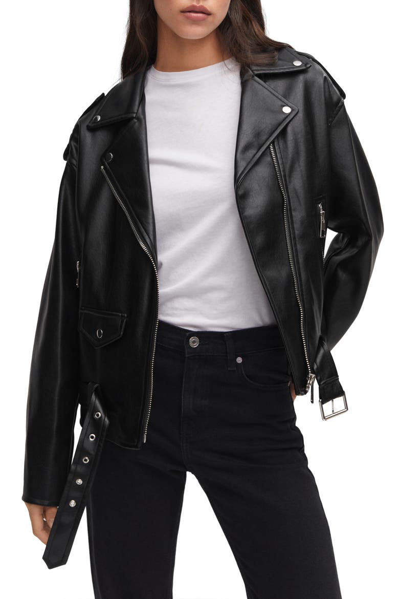 Oversize Faux Leather Moto Jacket, Main, color, BLACK