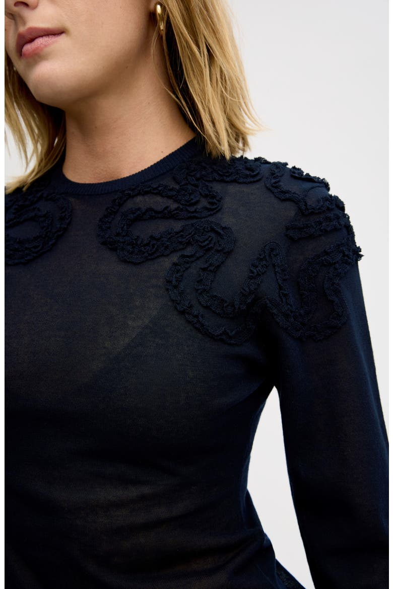 Ruffle Trim Sweater, Alternate, color, NAVY