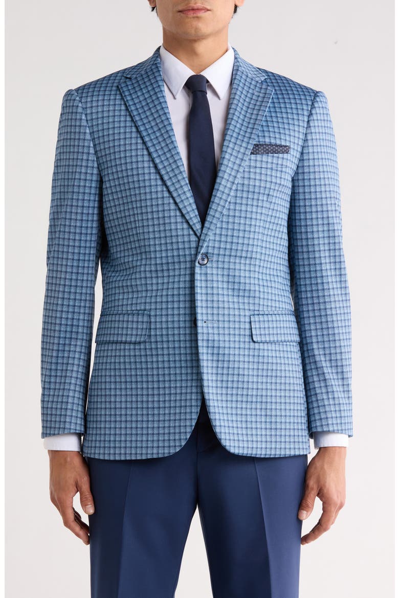 Slim Fit Plaid 4-Way Stretch Sport Coat, Main, color, NAVY