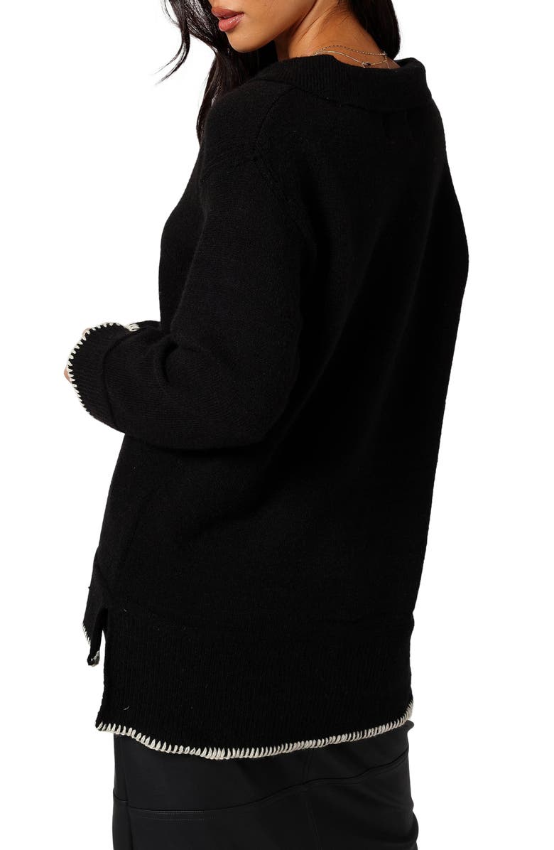 Petal & Pup Elise Blanket Stitch Johnny Collar Sweater, Alternate, color, Black