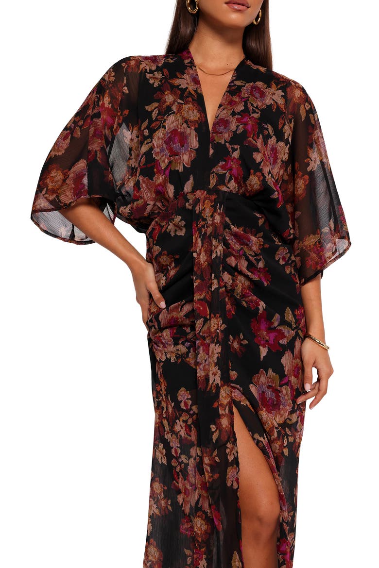 Audrina Floral Chiffon Midi Dress, Alternate, color, DEEP NIGHT FLORAL