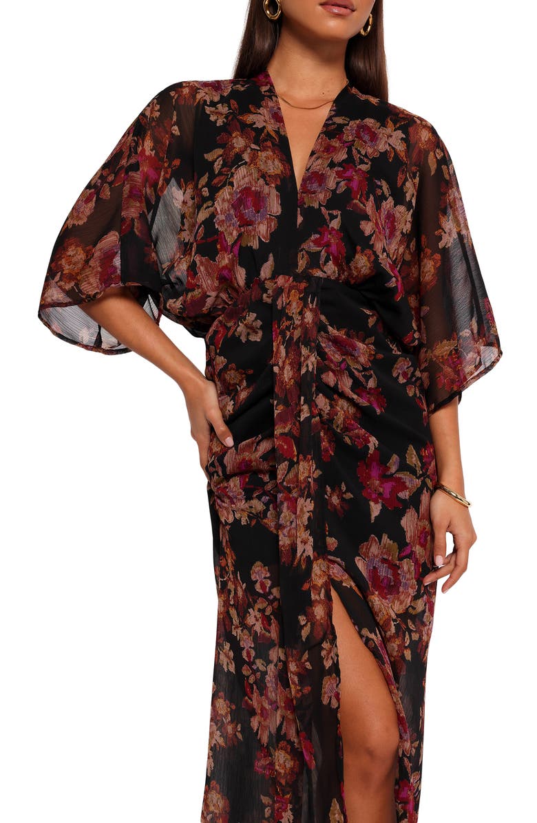 Petal & Pup Audrina Floral Chiffon Midi Dress, Alternate, color, Deep Night Floral