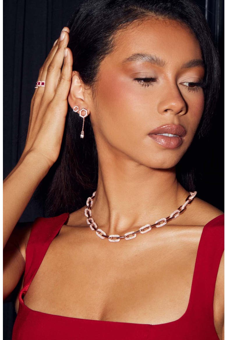 The Tyra Baguette Drop Earrings, Alternate, color, Rose Gold/White CZ