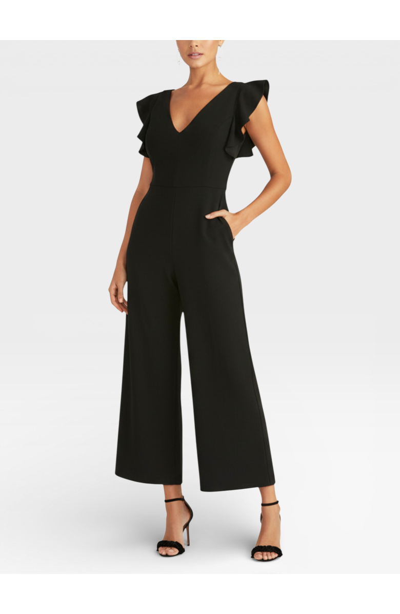RACHEL Rachel Roy Kate Ruffle Sleeve V-Neck Jumpsuit, Main, color, Black