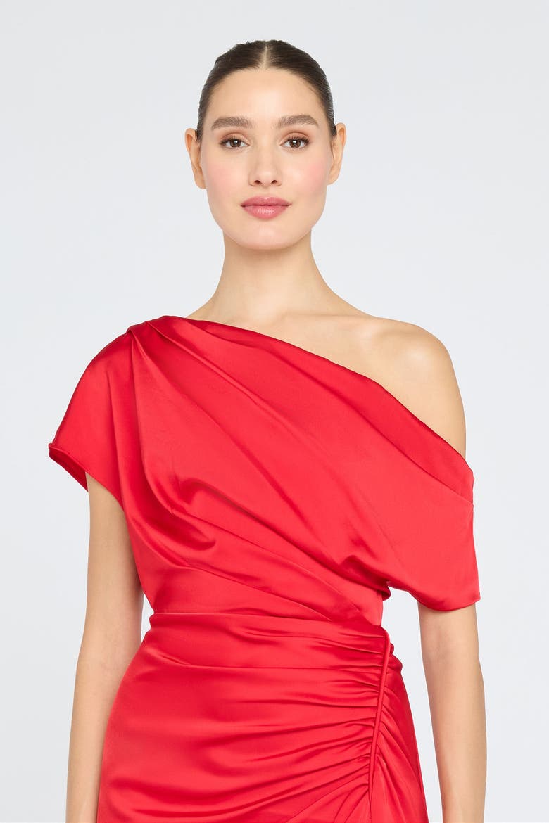 Kacey Asymmetrical Gown, Alternate, color, Poppy