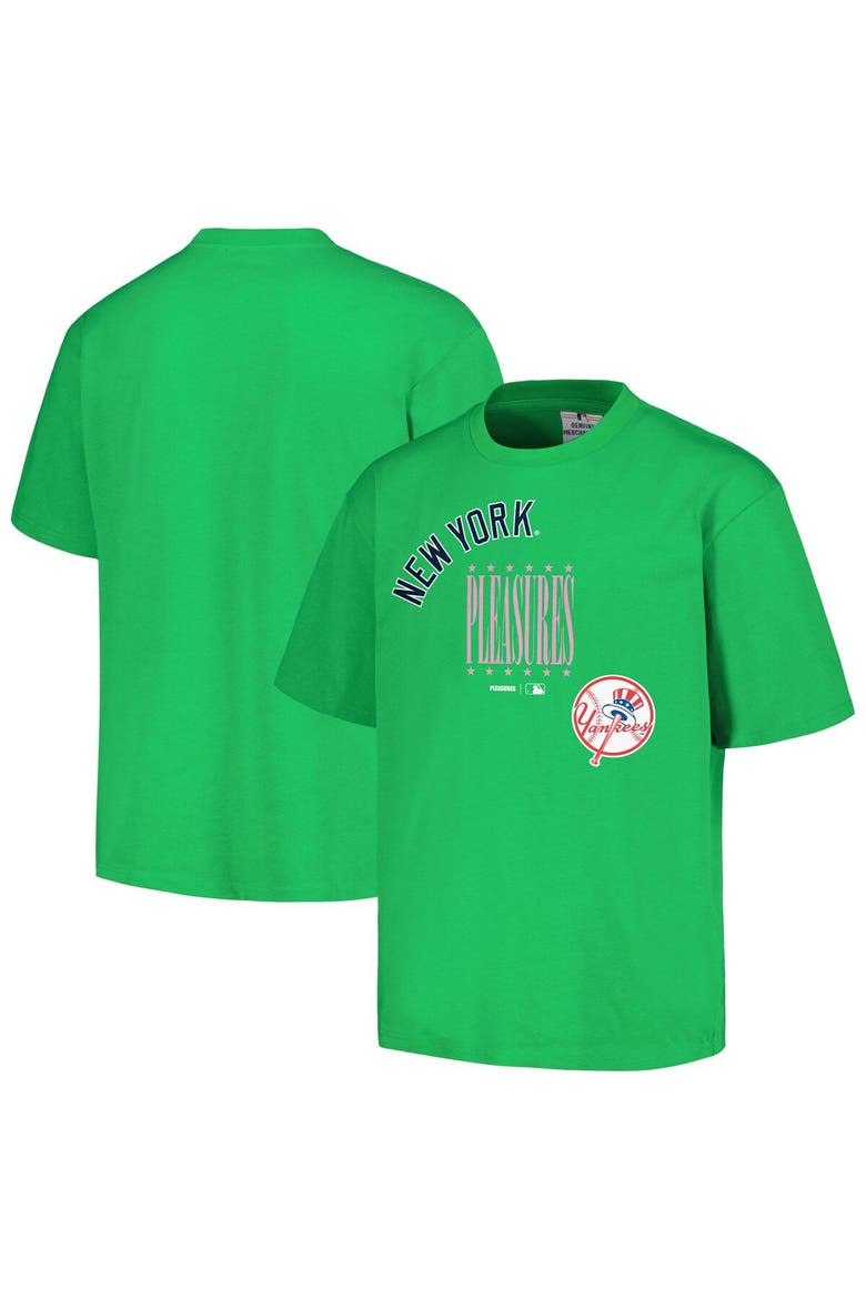 Men's PLEASURES  Green New York Yankees Repurpose T-Shirt, Main, color, Green