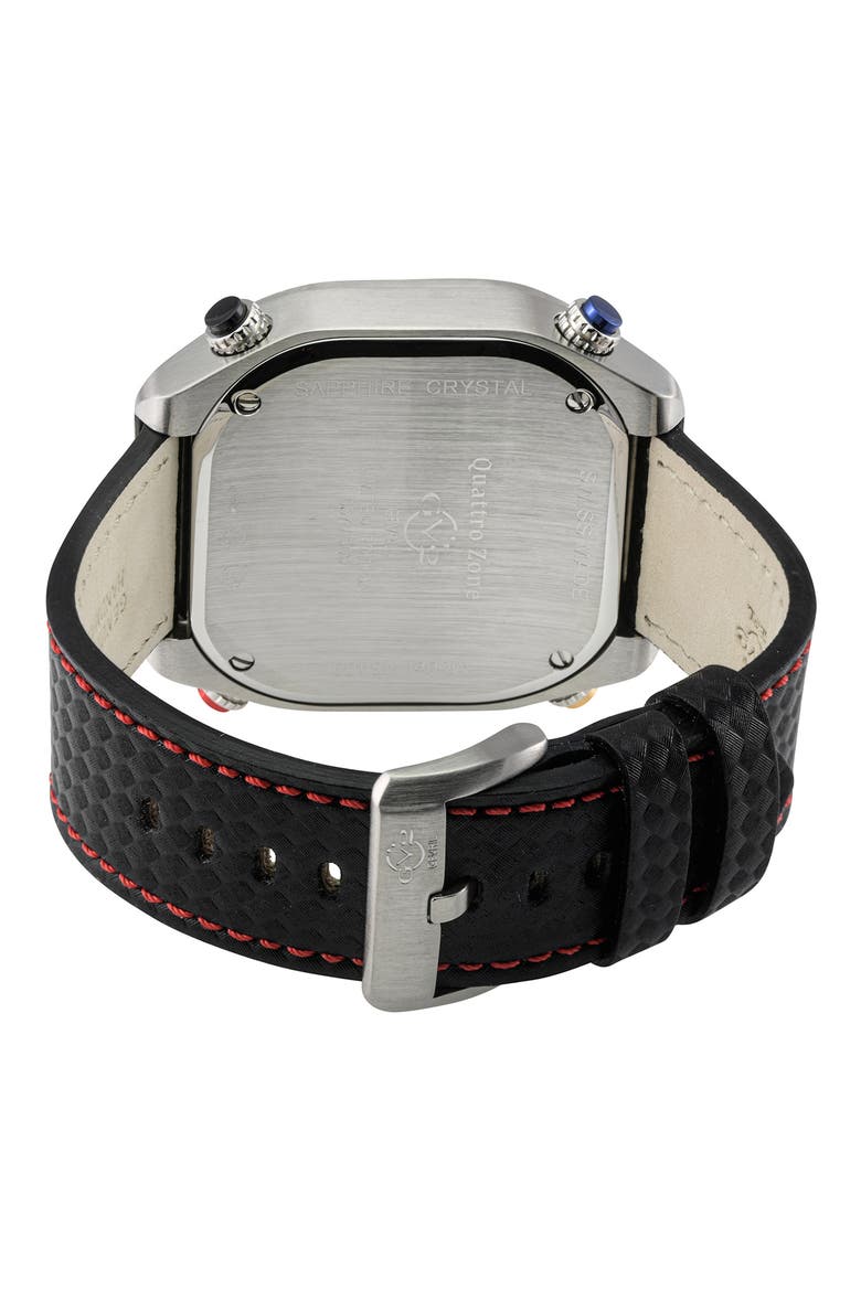 Quattro Zone Leather Strap Watch, 54mm, Alternate, color, BLACK