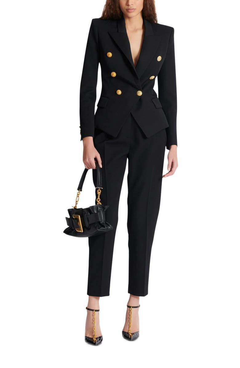 Balmain Grain De Poudre 6-Button Fitted Jacket, Alternate, color, Black