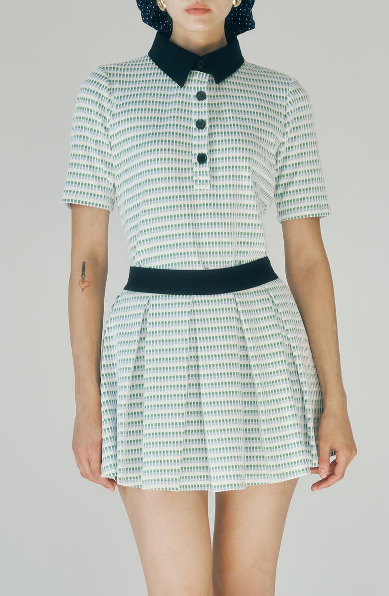 MAUDE CLUB Hyatt Geo Print Pleated Mini, Alternate, color, White Light Blue Multi