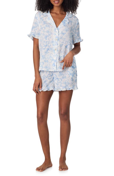 Print Ruffle Trim Short Pajamas