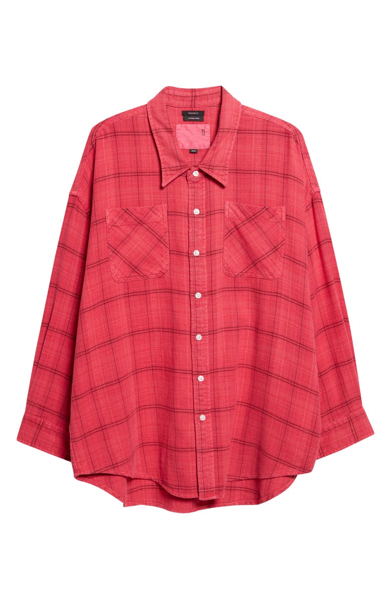 R13 Plaid Oversize Drop Neck Cotton Flannel Button-Up Shirt, Main, color, Deep Pink Plaid