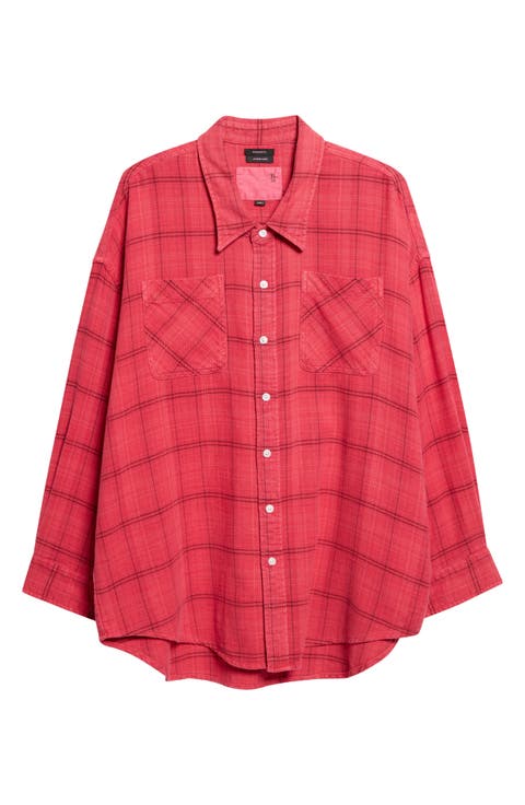 Plaid Oversize Drop Neck Cotton Flannel Button-Up Shirt (Nordstrom Exclusive)