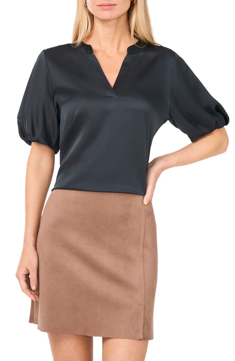 Vince Camuto Puff Sleeve Satin Top, Main, color, Forest Night