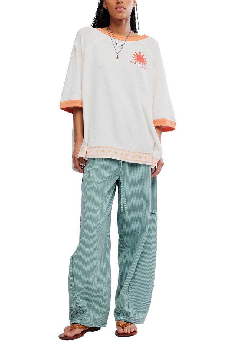 Free People Guilia Graphic Oversized Embroidered Cotton T-Shirt, Alternate, color, Summer Cream Combo