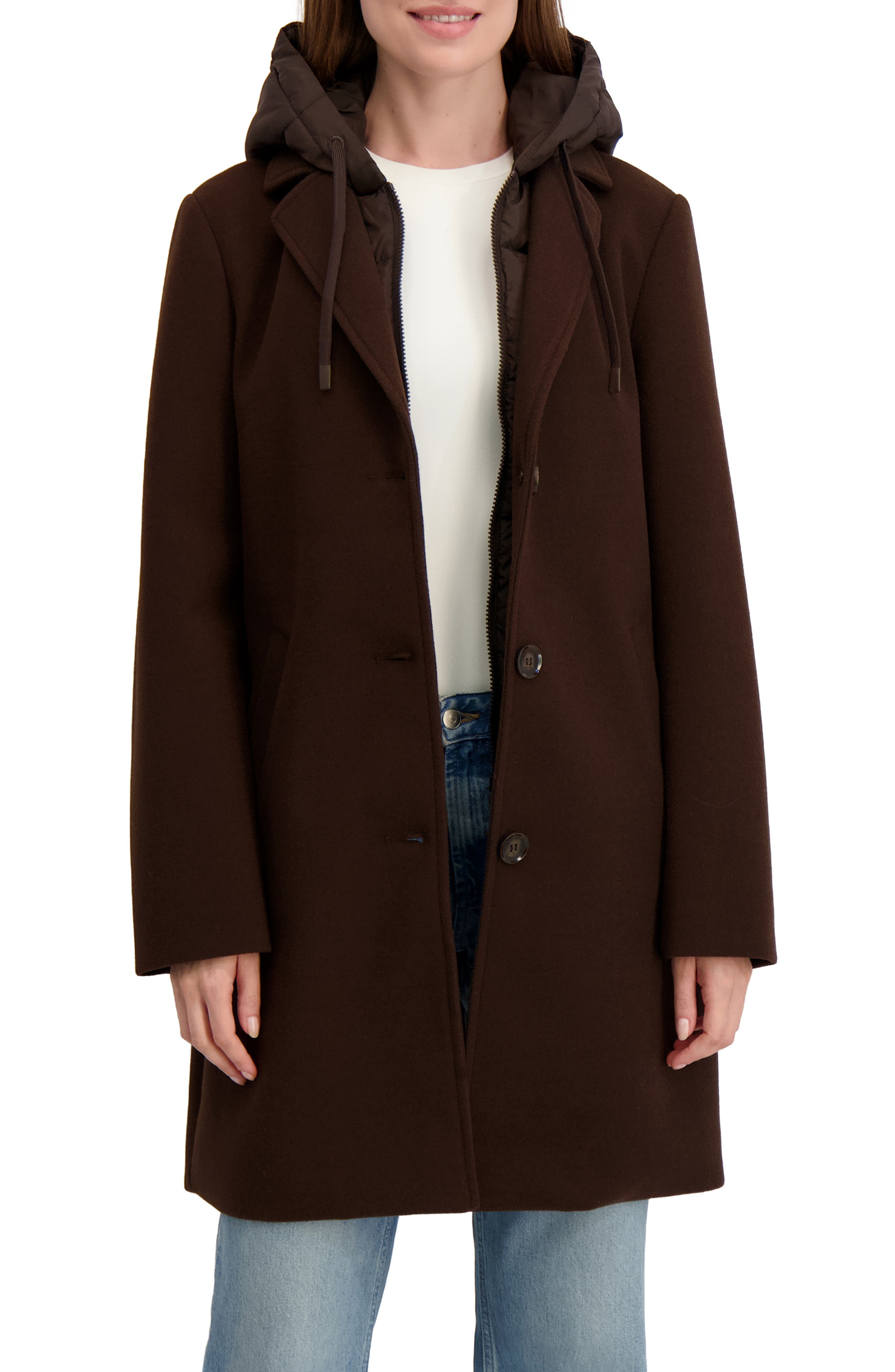 Laundry by Shelli Segal Longline Jacket with Puffer Quilted Hooded Bib