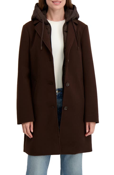 Longline Jacket with Puffer Quilted Hooded Bib