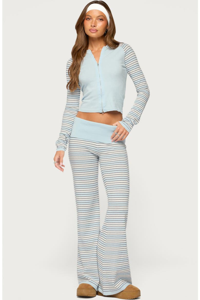 Jadie Foldover Striped Knit Pants, Alternate, color, LIGHT-BLUE-AND-CREAM