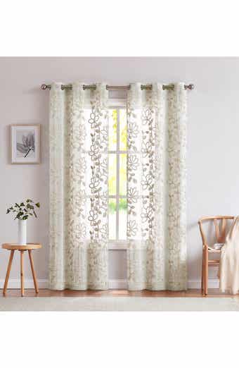 DAINTY HOME Set of 2 Embroidered Sheer Curtain Panels