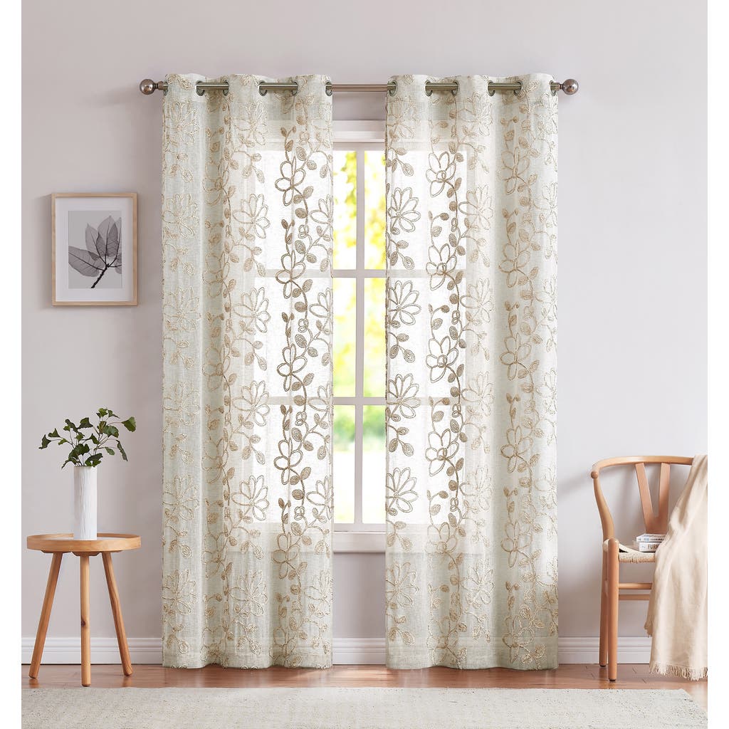 Dainty Home Set Of 2 Embroidered Sheer Curtain Panels In Neutral