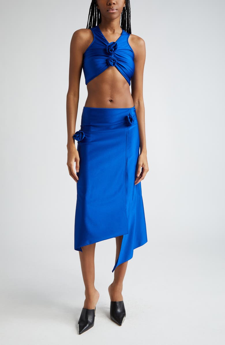 Coperni Rosette Racerback Stretch Jersey Crop Top, Alternate, color, Blue