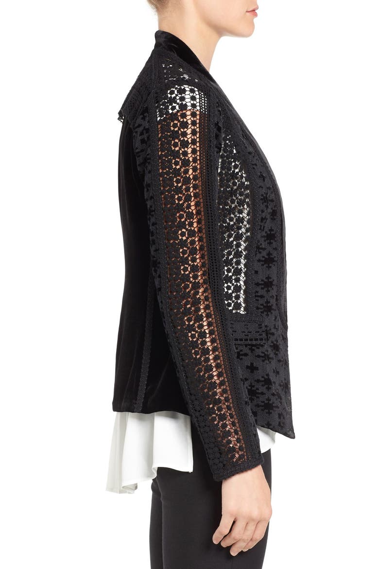 'Pippa' Velvet & Lace Jacket, Alternate, color, BLACK