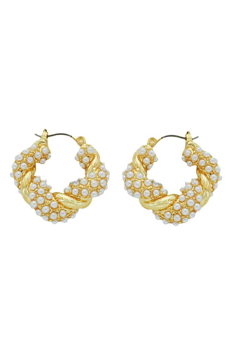 Panacea Faux Pearl Twist Hoop Earrings, Main, color, 